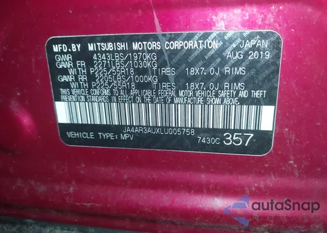 2020 Mitsubishi Outlander Sport 2.0 Sp Awc z USA, uszkodzony, nr VIN JA4AR3AUXLU005758